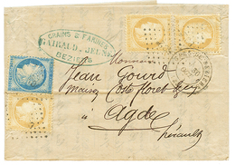 1875 CERES 15c(x3) + 25c Obl. Ambulant PC2° + GARE DE BEZIERS Sur Lettre Pour AGDE. Triple Port. TTB. - Altri & Non Classificati