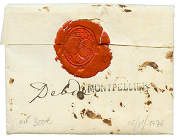 1776 "DEB De" Manus. + Cachet MONTPELLIER (Lenain N°27". Trés Rare. Cote 500€. Superbe. - Andere & Zonder Classificatie