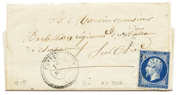 INDRE : 1856 20c Bleu Noir(n°14) Obl. PC 3343 + T.22 THEVET Sur Lettre Avec Texte Daté "BOUCHENOIRE". Cote 240€. TB. - Other & Unclassified