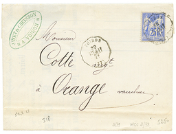 1876 25c SAGE Obl. Convoyeur VOIRON/St R.R. LY Sur Lettre Pour ORANGE. Cote 340€. TTB. - Autres & Non Classés