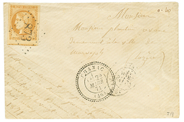1871 10c BORDEAUX (n°43) TTB Margé Obl. GC 873 + T.24 CHAMAC Sur Enveloppe Pour MARVEJOLS. RARE. TTB. - Andere & Zonder Classificatie