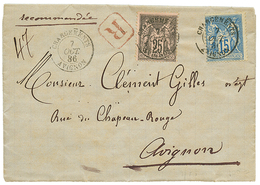 1886 SAGE 15c + 25c Obl. CHARGEMENTS AVIGNON Sur Lettre RECOMMANDEE Pour AVIGNON. Superbe. - Autres & Non Classés