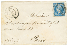 1860 FRANCE 20c(n°14) TTB Margé Obl. Cachet Sarde EVIAN Sur Enveloppe Pour PARIS. Superbe. - Other & Unclassified