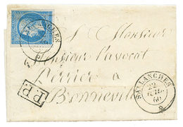 1860 FRANCE 20c(n°14) Trace De Pli Imperceptible Obl. Cachet Sarde SALLANCHES + P.P Sur Lettre Avec Texte Pour BONNEVILL - Other & Unclassified