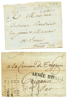 2 Lettres : An 2 ARME D' ITALIE De NICE Et PORT PAYE/POSTE FRANCAISE/ A NAPLES Ss Texte Pour TURIN. TB. - Marques D'armée (avant 1900)