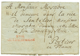 1810 N°14 ARM. D' ALLEMAGNE En Rouge Sur Lettre Avec Texte De "WAIHLIN" Pour La FRANCE. TTB. - Marques D'armée (avant 1900)