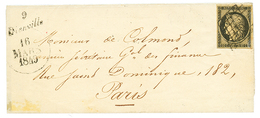 1849 20c Noir(n°3) TB Margé + Cursive 9 DIENVILLE + Dateur A Sur Enveloppe Pour PARIS. Bureau Rare. TTB. - 1849-1850 Cérès