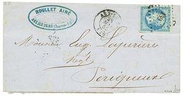 1855 20c Bleu Laiteux Sur VERT Obl. PC 139 + T.15 ARS-EN-RE Sur Lettre. Signé PIGERON. Superbe. - 1853-1860 Napoleone III