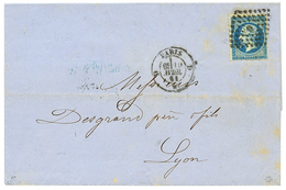 "BLEU Sur VERT Perçé En Lignes" : 1861 20c(n°14) BLEU Sur VERT Perçé En Lignes Sur Lettre De PARIS. Signé BRUN & ROUMET. - 1853-1860 Napoléon III