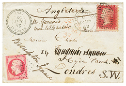 1852 80c (n°17) TB Margé Obl. PC 2216 + T.22 NANCRAY Sur Enveloppe Pour LONDRES Réexpédiée Avec GRANDE BRETAGNE 1p Rouge - 1853-1860 Napoléon III