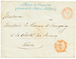 1861 BUREAU DU PALAIS DE ST CLOUD Rouge + MAISON DE L' EMPEREUR Bleu Sur Env. Avec Texte RARE. Superbe. - 1863-1870 Napoleon III Gelauwerd
