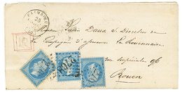 1863 20c(n°22)x3 Obl. GC 2768 + T.15 PAIMBOEUF + Cachet R Encadré Des RECOMMANDEES Sur Lettre Pour ROUEN. Piéce Curieuse - 1863-1870 Napoléon III. Laure