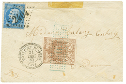 1863 20c(n°22) Obl. GC 2404 + T.22 MONTFORT DU GERS + TIMBRE IMPERIAL 50c Obl. Sur Enveloppe(pd) Pour CONDOM. Combinaiso - 1863-1870 Napoléon III Con Laureles