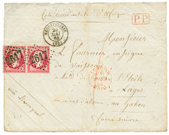 "1F60 Pour LAGOS" : 1864 Paire 80c(n°24) Obl. GC 2617 + NEGREPELISSE Sur Env (double Port) Pour LAGOS. Destination RARE. - 1863-1870 Napoléon III Lauré