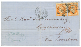 "Double Port Pour GUERNESEY" : 1869 40c(n°31)x2 Sur Lettre De PARIS Pour GUERNESEY. TTB. - 1863-1870 Napoléon III Con Laureles