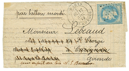 20c(n°29) Obl. Etoile + PARIS 17 Nov 70 Sur Lettre Pour CARIGNAN GIRONDE Réexpédiée à BORDEAUX. Verso, LATRESNE (26 Nov  - Guerra De 1870