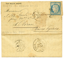 1871 20c SIEGE (n°37) Obl. ETOILE + PARIS 16 Janv. 71 Sur GAZETTE Des ABSENTS N°27 Pour OLORON. Verso, OLORON-Ste MARIE  - Guerre De 1870