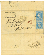 20c(n°29)x2 Pd Obl. Etoile + PARIS 19 Janv 70 Sur GAZETTE DES ABSENTS N°29 Pour MILAN (ITALIE). TB. - Guerre De 1870