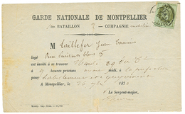 "CONVOCATION GARDE NATIONALE" : 1870 1c Lauré (n°25) Obl. T.17 MONTPELLIER Sur CONVOCATION De La "GARDE NATIONALE DE MON - Guerre De 1870
