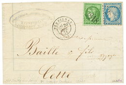 1871 5c BORDEAUX(n°42) VERT Jaune Trés Fonçé Sur Lettre De PERPIGNAN. Signé SCHELLER. Superbe. - 1870 Uitgave Van Bordeaux