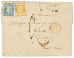 "FALKENBERG" : 1872 25c CERES(n°60) + 15c CERES(n°59) Pli Obl. Cachet D' Entrée Rouge ALLEMAGNE PAQ. AMB.C + Cachet Alle - 1871-1875 Cérès