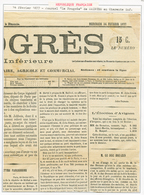 1877 4c CERES (n°52) Obl. TYPO. Sur DEVANT De Journal. Cote YVERT = 1400€. Superbe. - 1871-1875 Ceres