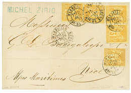 1879 3c SAGE Jaune (n°86)x5 Obl. MARSEILLE Sur Lettre Pour NICE. Combinaison RARE. TTB. - Otros & Sin Clasificación