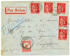 1934 90c PAIX (x5) Obl. PARIS Sur Env. PAR AVION Pour SINGAPOUR Taxée à L' Arrivée Avec TAXE 8c STRAITS SETTLEMENTS. TB. - Autres & Non Classés