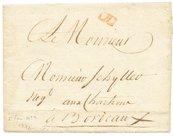 1772 Marque Rouge "DU" De La Petite Poste De BORDEAUX Avec Texte De ST PIERRE MARTINIQUE. Superbe. - Poste Maritime