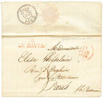 1823 74 LE HAVRE Rouge + Dateur A Rouge Sur Lettre Avec Texte De POINTE A PITRE Pour PARIS. Superbe. - Poste Maritime