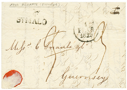 "SPAIN Via ST MALO Pour GUERNESEY" : 1829 34 ST MALO Sur Lettre Avec Texte Daté "ALICANTE" Pour GUERNESEY. RARE. TTB. - Poste Maritime