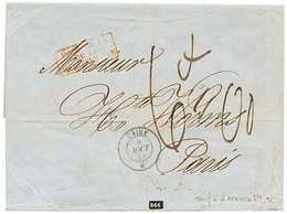 "TARIF à 6F" : 1854 Cachet CAIRE 5 Aout 54 + Taxe "6F00" Manus. Sur Lettre De CONSTANTINOPLE Pour PARIS. Exceptionnel. S - Poste Maritime