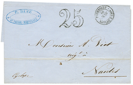 1854 PAIMBOEUF BATEAU A VAPEUR + Taxe 25 D.T + P.RUEZ ST PIERRE MARTINIQUE Sur Lettre De ST PIERRE Pour NANTES. Origine  - Maritieme Post