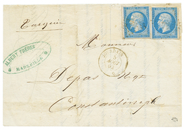 1862 20c(n°14)x2 Obl. ANCRE + JOURDAIN 5 Aout 62 Sur Lettre Pour CONSTANTINOPLE. TB. - Poste Maritime