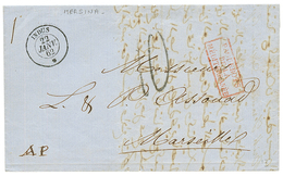 "MERSINA " : 1862 Cachet INDUS 22 Janv 62 + Taxe 10 Sur Lettre Avec Texte De MERSINA. RARE. Superbe. - Posta Marittima