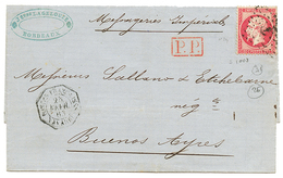 1863 80c(n°24) Obl. ANCRE + Cachet Rare POSTES FRANCAISES NAVARRE Sur Lettre Pour L' ARGENTINE. TB. - Correo Marítimo