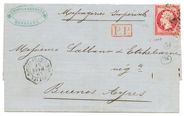 1863 80c(n°24) Obl. ANCRE + Cachet Rare POSTES FRANCAISES NAVARRE Sur Lettre Pour L' ARGENTINE. TB. - Maritieme Post