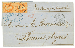 1864 Paire 40c(n°23) Obl. ANCRE + Trés Rare Cachet BEARN 25 Janv 64 Sur Lettre (1 Rabat Absent) De BORDEAUX Pour BUENOS- - Poste Maritime