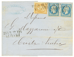 1867 10c(n°21) + 20c(n°22)x2 Obl. FRANCIA VIA DI MARE Sur Lettre Pour CIVITA-VECCHIA. TB. - Maritieme Post