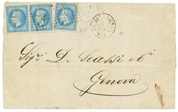 "LIGNE Y De CONSTANTINOPLE à SMYRNE" : 1869 20c(n°29)x3 Obl. ANCRE + Cachet Rarissime LIGNE Y PAQ FR Sur Lettre Avec Tex - Poste Maritime