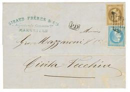 1870 20c+ 30c Obl. GRILLE Italienne Sur Lettre De MARSEILLE Pour CIVITA-VECCHIA. TB. - Correo Marítimo