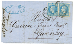 "BOITE MOBILE" : 1869 FRANCE 20c(n°29)x2 Obl. Killer 324 + GUERNESEY Sur Lettre Avec Texte De ST MALO Pour GUERNESEY. RA - Correo Marítimo