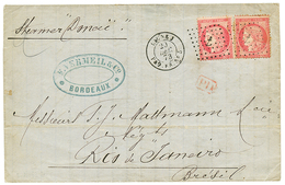 1873 80c CERES(x2) Obl. ANCRE + LIGNE J PAQ FR N°5 Sur Lettre De BORDEAUX Pour RIO DE JANEIRO(BRESIL). Double Port à 1F6 - Correo Marítimo