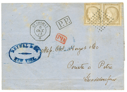 1874 Paire 30c CERES( 1ex. Pli) Obl. ANCRE + ST THOMAS Sur Lettre De NEW YORK Pour LA GUADELOUPE. TB. - Poste Maritime