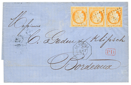 1874 40c SIEGE Bande De 3 Obl. ANCRE + LA GUAYRA Sur Lettre Avec Texte Pour BORDEAUX. TTB. - Posta Marittima