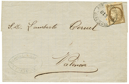 1876 30c CERES Obl. ADMON DE CAMBIO BARCELONA Sur Lettre De MARSEILLE Pour VALENCIA. TB. - Posta Marittima