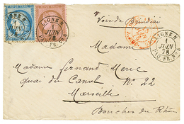 "Escale D' ADEN" : 1878 CERES 10c + 25c Obl. LIGNE N PAQ FR N°4 + ADEN (verso) Sur Env. Pour MARSEILLE. TTB. - Correo Marítimo