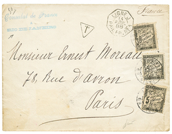 "BRESIL" : 1888 LIGNE J PAQ FR N°1 + CONSULAT DE FRANCE A RIO DE JANEIRO + TAXE 5c+ 15c + 30c Sur Env. Pour PARIS. RARE. - Maritieme Post