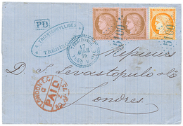 TREBIZONDE : 1875 CERES 10c(x2) + 40c SIEGE Obl. GC 5100 + TREBIZONDE TURQ. D' ASIE Sur Lettre Pour L' ANGLETERRE. Rare  - Autres & Non Classés