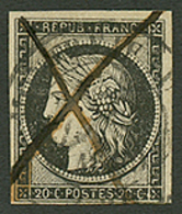 20c Noir(n°3) TB Margé Petit Aminci Obl. Plume Et Type 14 De JANVIER 1849. Signé CALVES. TB - Altri & Non Classificati